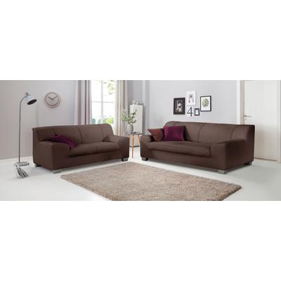 Polstergarnitur DOMO COLLECTION "Amando", braun, H:74cm T:79cm, PRIMABELLE-Microfaser aus 100% Polyester, SOFTLUX-Kunstleder, Strukturstoff aus 90% Polyester, 10% Polyacryl, NaturLEDER - echtes Rindsleder, Sitzmöbel-Sets, bestehend aus 2er- und... Image