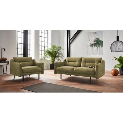 2-Sitzer ANDAS "Nordfyn", grün (oliv), B:169cm H:81cm T:92cm, Struktur weich (100% Polyester), Luxus-Microfaser Lederoptik (100% Polyester), 100% NaturLEDER, Sofas, edles Design in 3 Bezugsqualitäten, Design by Morten Georgsen Image