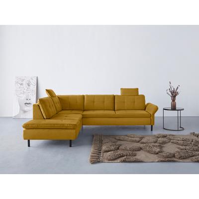 Ecksofa INOSIGN "Birkholm L-Form", gelb (mustard), B:270cm H:83cm T:226cm, 98% Polyester 2% Polyamid, Sofas, Armlehnverstellung, auch in Easy Clean Bezug - mit Wasser zu reinigen Image