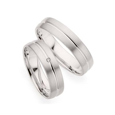 Trauring PHÖNIX "Schmuck Geschenk Gold 333 Trauring Ehering LIEBE versch. Varianten" Gr. 49, weiß (weißgoldfarben), Fingerringe, 49, 0,01 ct SI = kleine Einschlüsse mit Diamant, Weißgold 333, 5,0mm, Made in Germany, wahlweise mit oder ohne Brillant Image