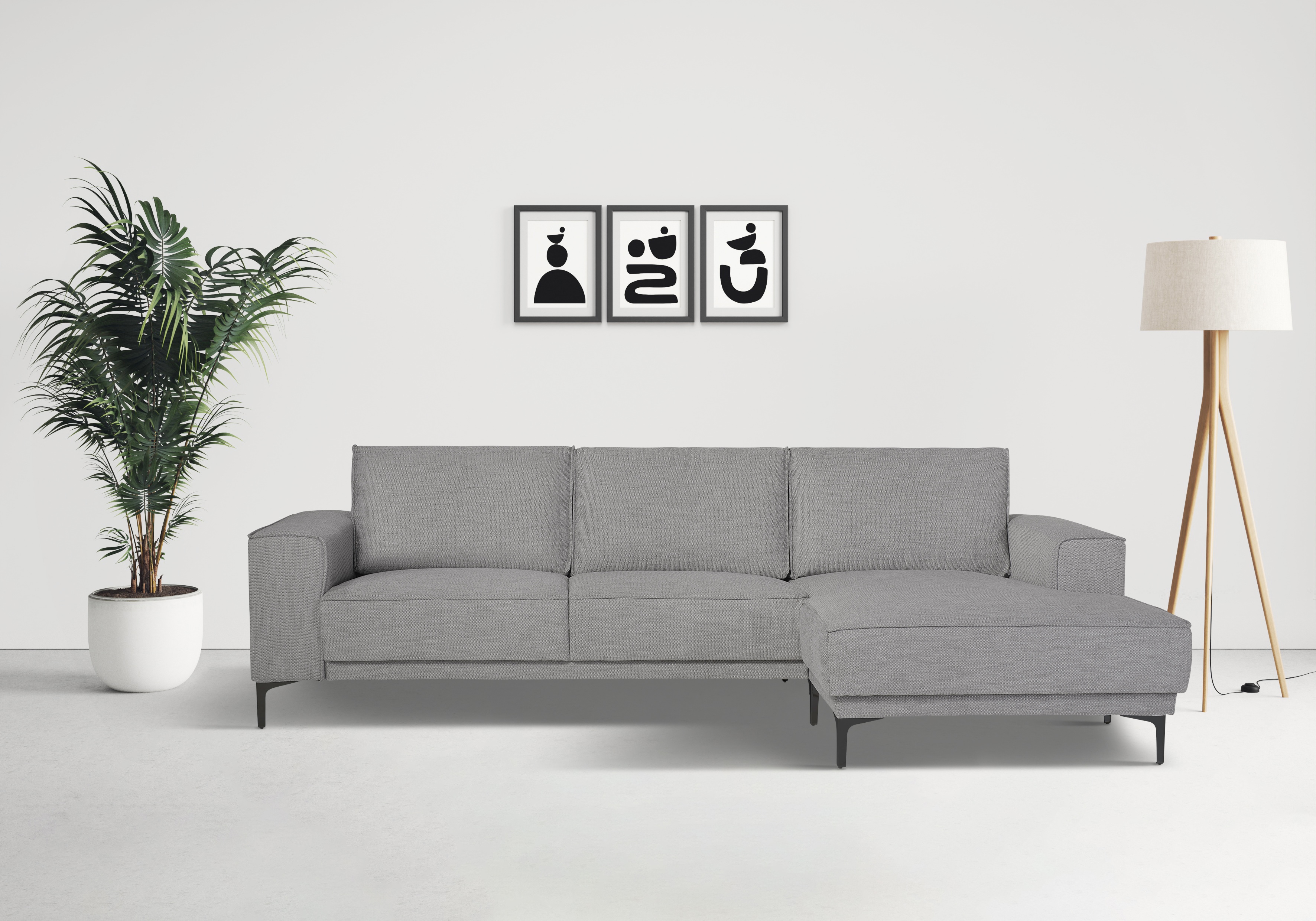 Ecksofa OTTO HOME "Polsterecke Oland, Struktur, Flachgewebe, Luxus-Microfaser, Boucle", grau, B:280cm H:85cm T:152cm, 100% Polyester, Sofas, Ecksofa, L-Form, 280 cm, Wellenunterfederung, Skandi-Design, Metallfüße