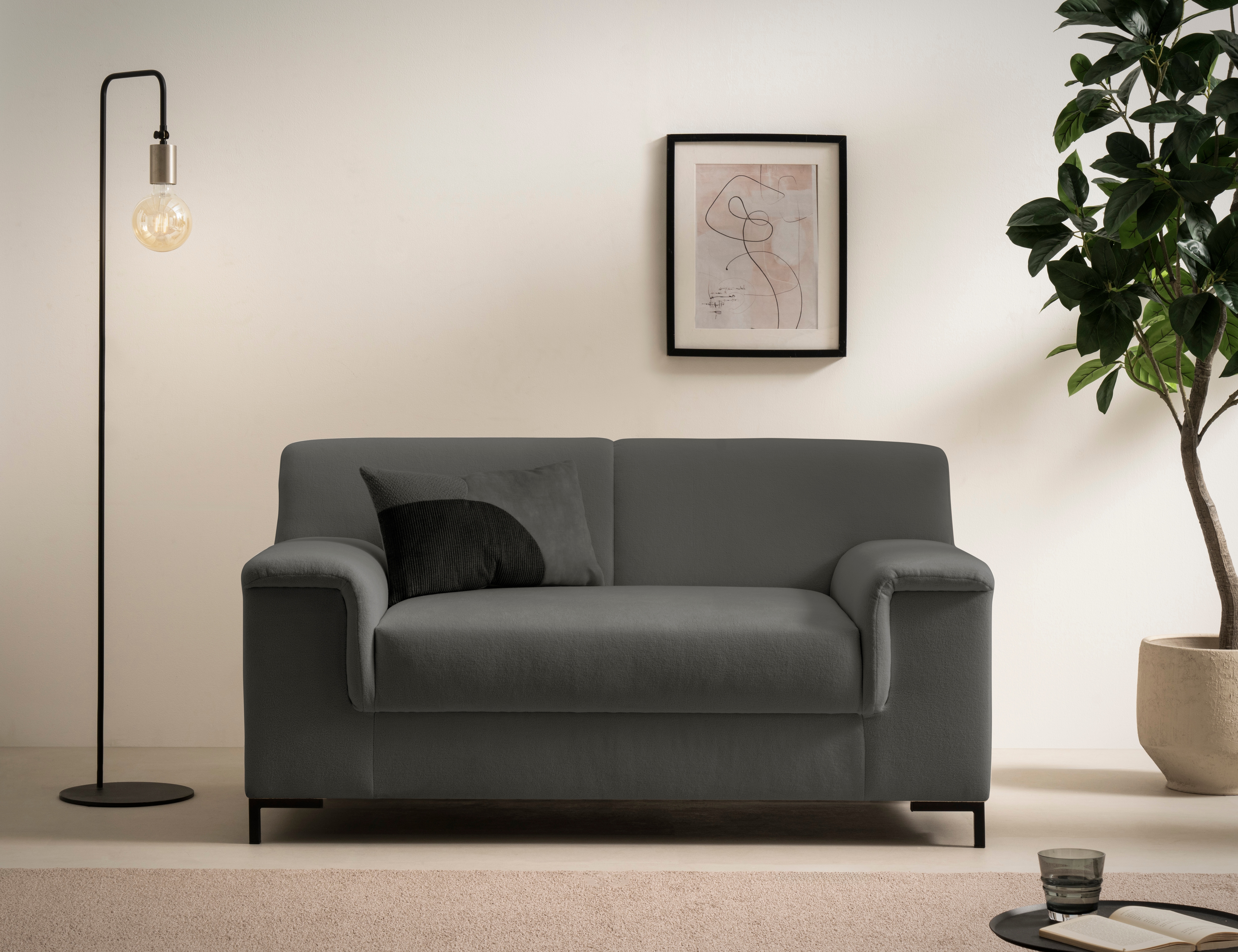 1,5-Sitzer INOSIGN "Jamie 2 B/T/H: 144/81/76 cm, auch in Cord", grau (dunkelgrau), B:144cm H:76cm T:81cm, 100% Polyester, Sofas, zeitlos, modern, mit komfortablem Federkern