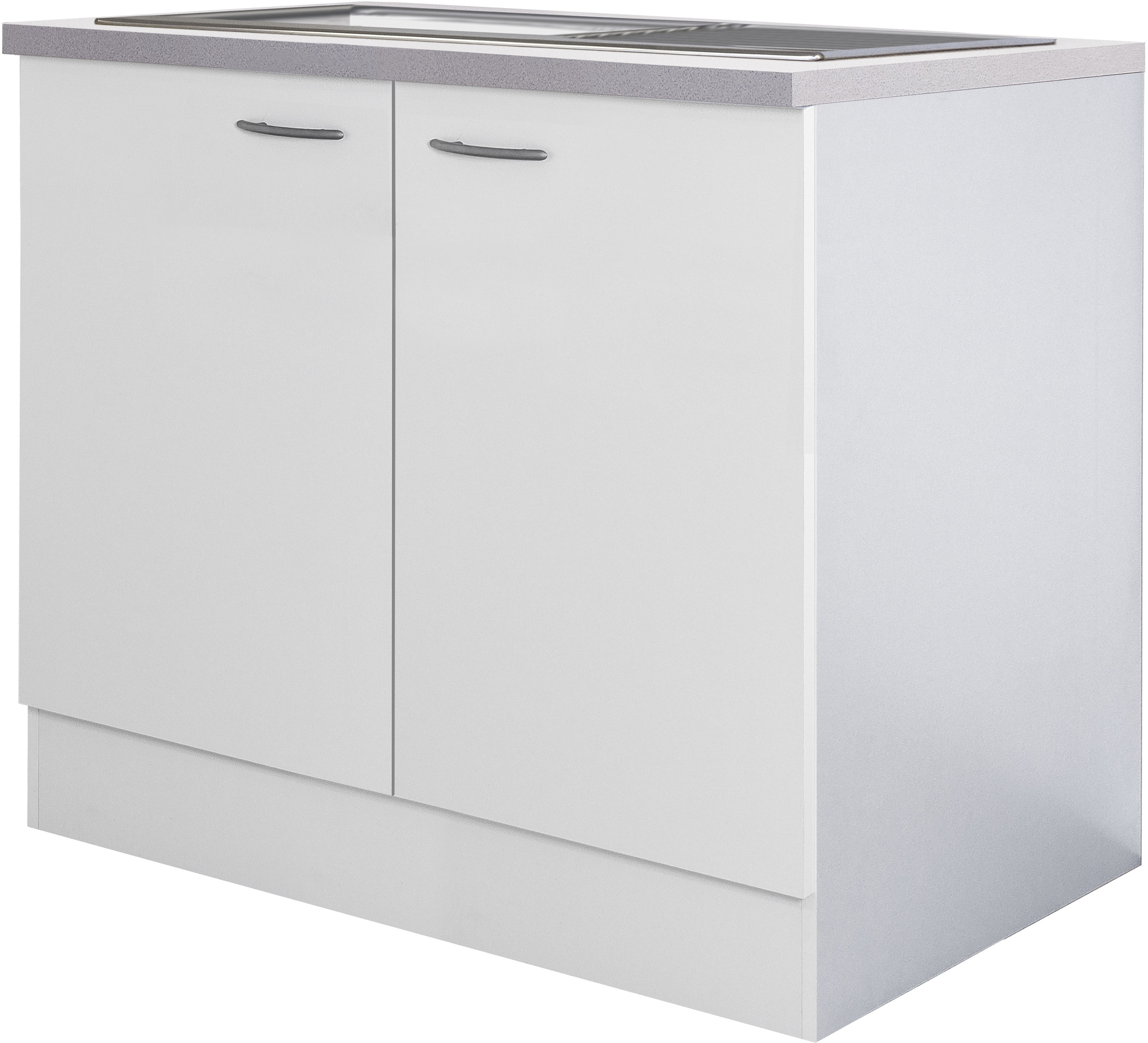 Spülenschrank FLEX-WELL "Wito", weiß (weiß, fantasie), B:100cm H:85cm T:60cm, Holzwerkstoff, Schränke, (B x H x T) 100 x 85/86 x 60 cm, inkl. Einbauspüle Image
