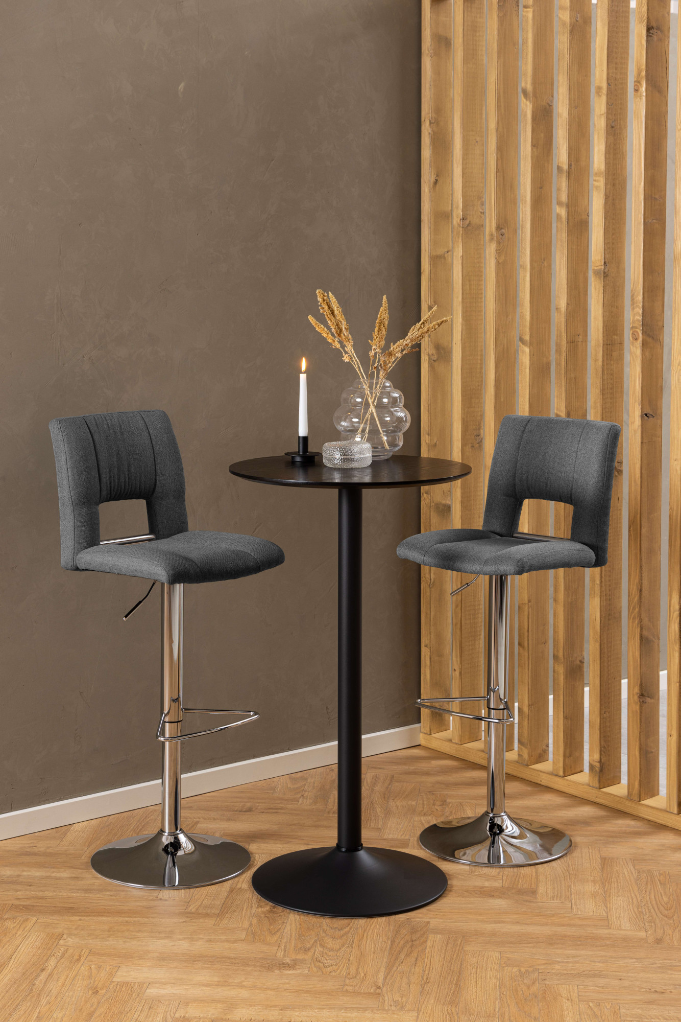 Barhocker ACTONA GROUP "Sylvia Barstuhl, Höhenverstellbar, Chrom", grau (dunkelgrau), B:41,5cm H:115cm T:52cm, 100% Polyester, Hocker, Trompetenfuß, Gasfeder, drehbar, vertikale Nähte, 2er-Satz