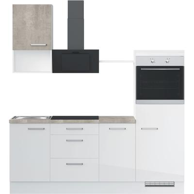 Küchenzeile IMPULS KÜCHEN "Turin", Ausrichtung wählbar, Schubkästen mit Soft-Close", weiß (front: weiß hochglanz, korpus: weiß, arbeitsplatte: beton, optik natur), B:215cm H:235cm T:60cm, Komplettküchen-Sets, vormontiert, wahlw. mit E-Geräten,... Image
