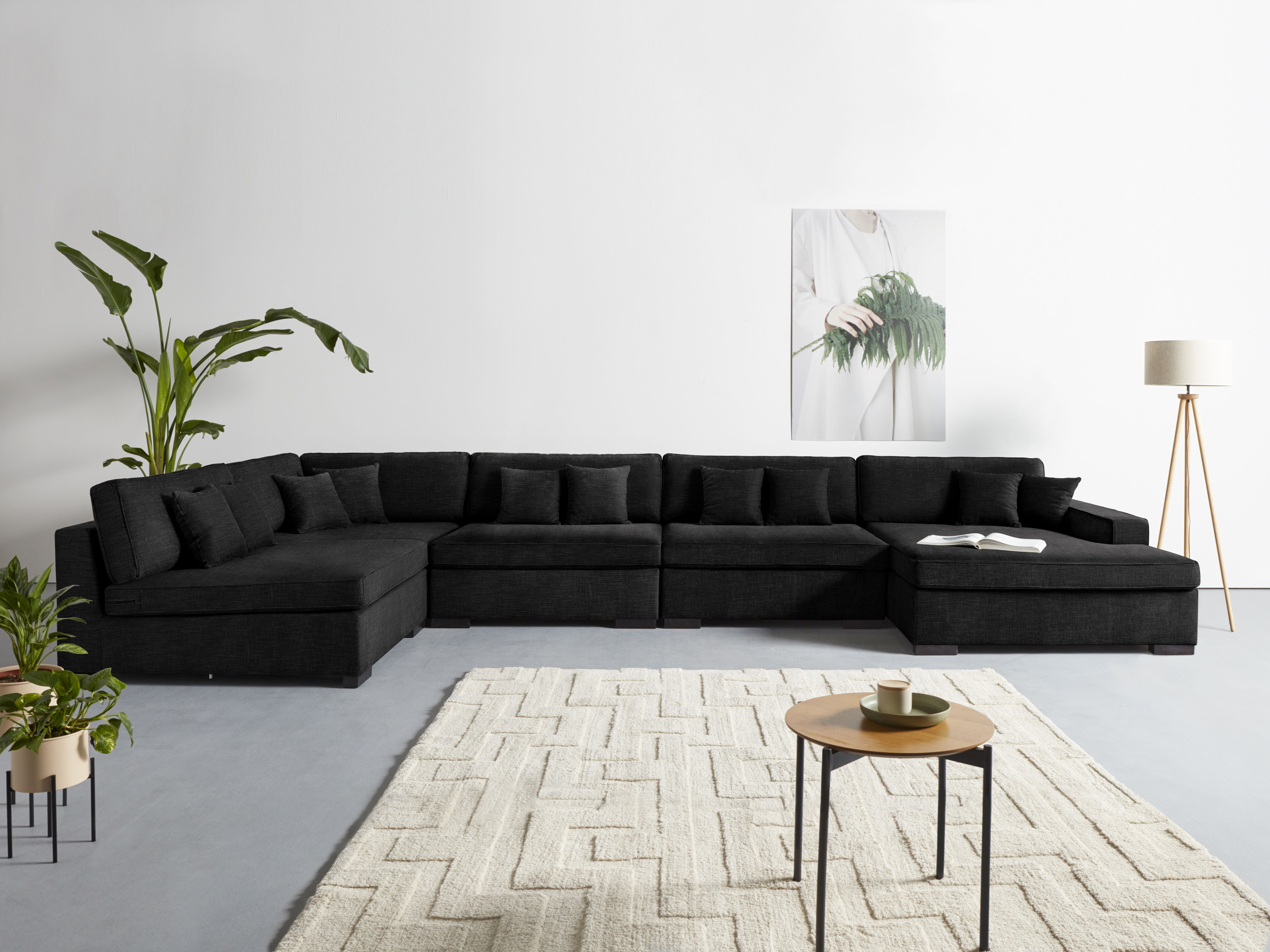Wohnlandschaft HOME AFFAIRE "Skara XXL U-Form", grau (anthrazit), B:510cm H:86cm T:250cm, 100% Polyester, Sofas, Wohnlandschaft, Lounge-Sofa XXL mit Federkern-Polsterung, in vielen Bezugsvarianten