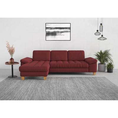 Ecksofa SIT & MORE "Westham L-Form", rot (bordeaux), B:275cm H:88cm T:172cm, 100% Polyester, Sofas, mit Recamiere, mit oder ohne Bettfunktion, Bettkasten, Füße Eiche Image