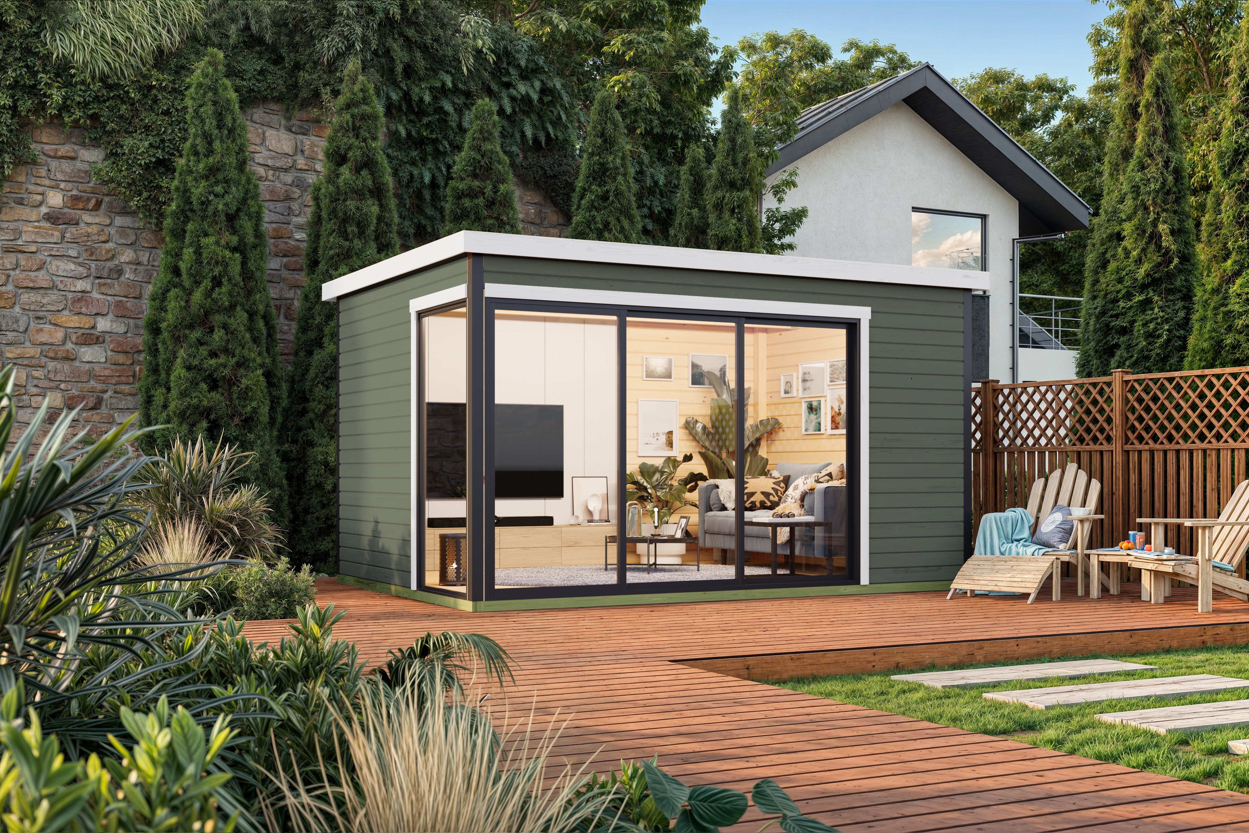 Gartenhaus NORDIC HOLZ "AUSTIN 6", grün (grüngrau), Fußboden im Gartenhaus, Massivholzdach, Holz, Gartenhäuser, Gartenhaus