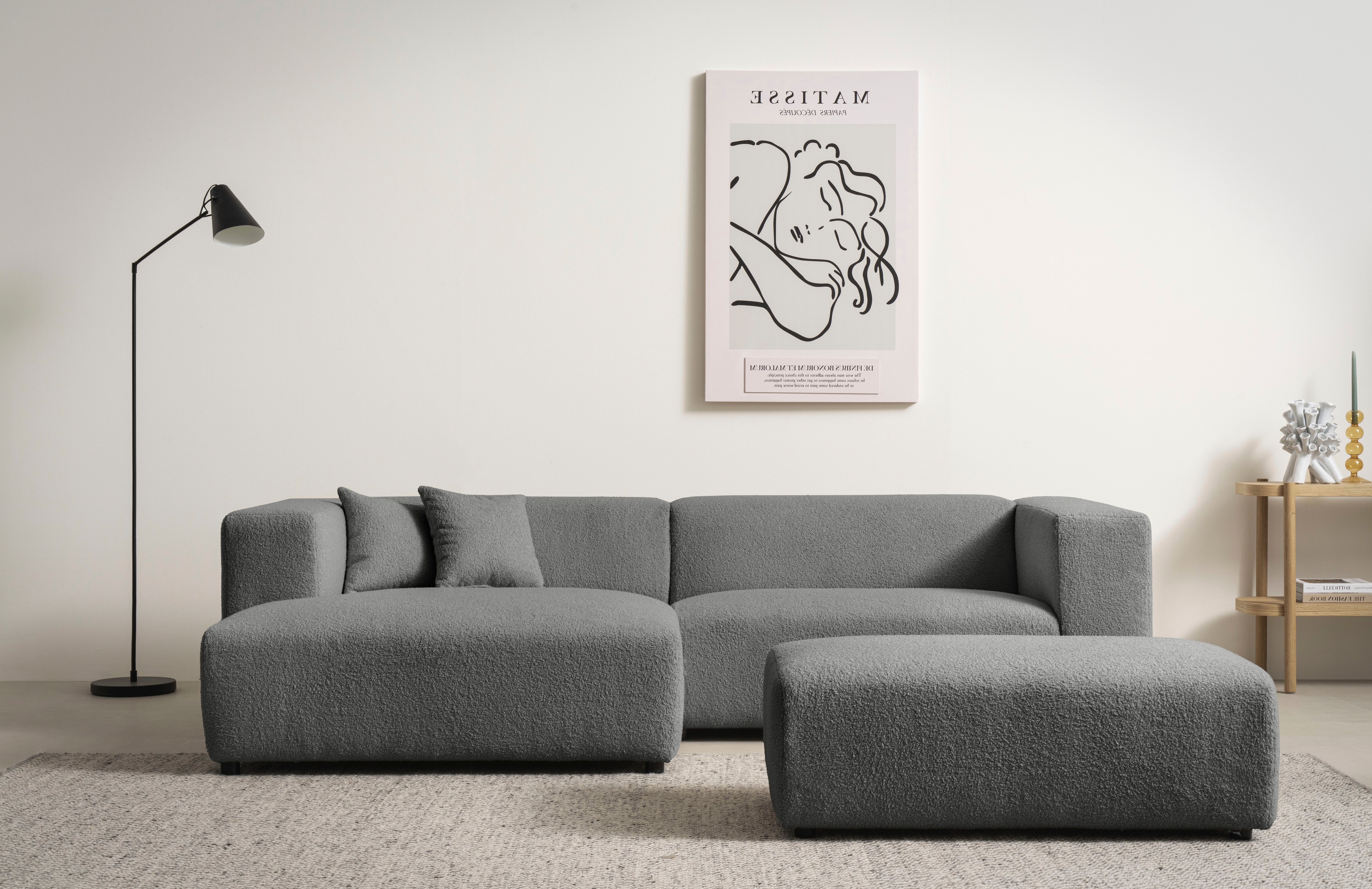 Polsterecke HOME AFFAIRE "BAKELS, Ecksofa-Set mit Hocker, L-Form mit Schlaffunktion", grau (dunkelgrau), B:267cm H:66cm T:163cm, Sofas, Ecksofa-Set (incl. Hocker) im trendigen Megacord