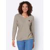 Langarmshirt CASUAL LOOKS "Shirt", Damen, Gr. 52, braun (braun, ecru, gemustert), 60% Viskose, 40% Baumwolle, gemustert, mehrfarbig, gestreift, V-Ausschnitt, Langarm, Shirts