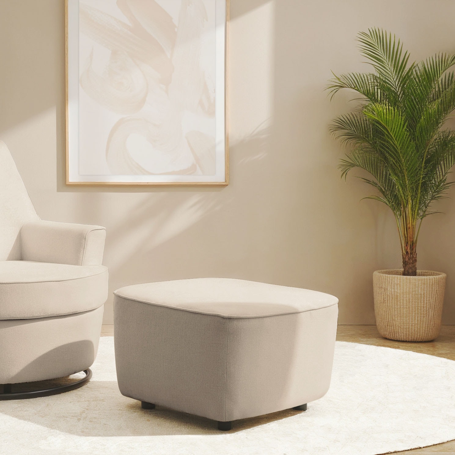 Polsterhocker INOSIGN "HETTY, passender Hocker zum Drehsessel HETTY, 56 x 60 x 40 cm", beige, B:56cm H:40cm T:60cm, 100% Polyester, Hocker, mit schrägem Sitz