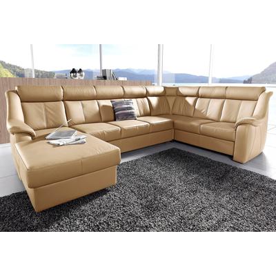 Wohnlandschaft SIT & MORE "Basel U-Form", braun (cappuccino), B:315cm H:98cm T:210cm, Luxus-Microfaser Altara Nubuck (100% Polyester), Kunstleder SOFTLUX, NaturLEDER (echtes Rindsleder), Sofas, wahlweise mit Relaxfunktion Image
