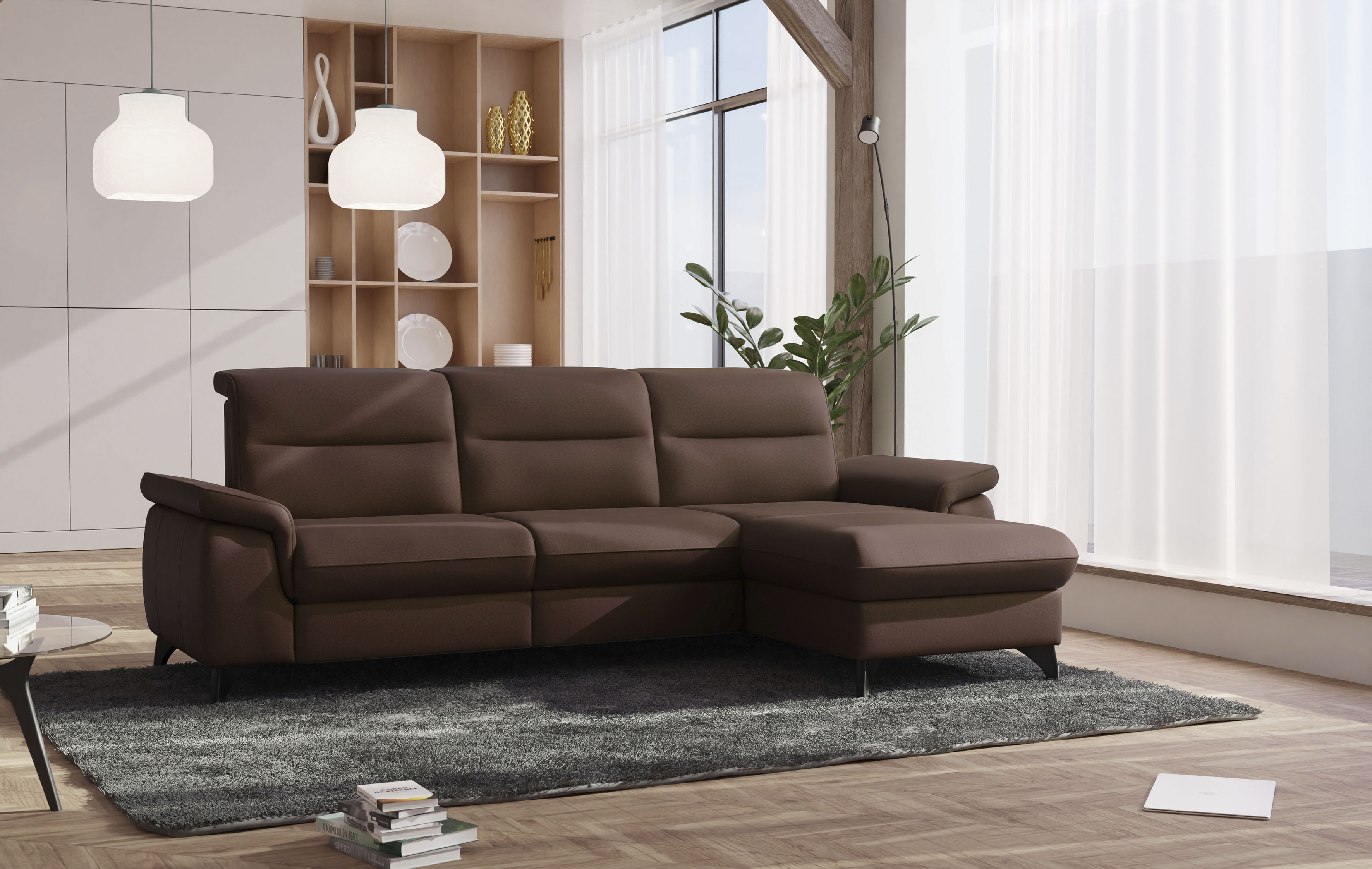 Ecksofa SIT & MORE "Astoria L-Form", braun (dunkelbraun), B:260cm H:91cm T:175cm, 100% Polyester, Sofas, wahlweise mit motorischer Relaxfunktion
