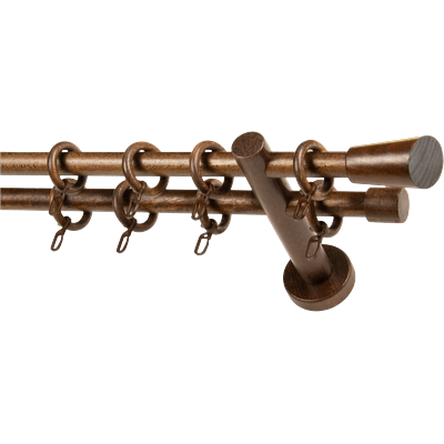 Gardinenstange GARESA "CLASSICO MOLIS", braun (nussbaumfarben), L:230cm, Gardinenstangen, Vorhanggarnitur, verlängerbar, Wandmontage, Keil, mit Ringe und Haken Image