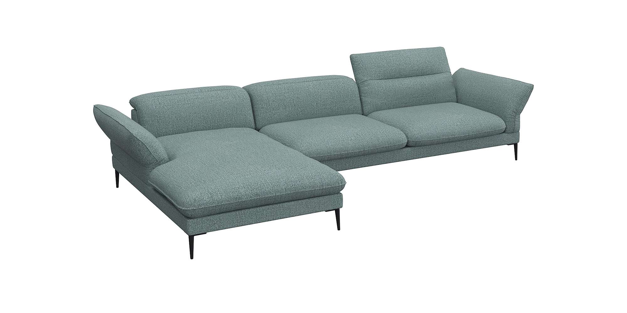Ecksofa FLEXLUX "Salino, Funktionssofa mit Recamiere, Relaxsofa, Ecksofa", blau (sky blau), B:340cm H:88cm T:182cm, 62% Polyester, 17% Cotton, 14% Viscose, 7% Linen, Sofas, Ecksofa, Sofa mit Arm- und Kopfteil-Verstellungen, Kaltschaum & Stahl-Wellen