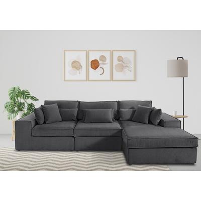 Ecksofa RAUM.ID "Florid L-Form", schwarz, B:280cm H:75cm T:162cm, Baumwollmix (60% Baumwolle/40% Leinen), Struktur fein (100% Polyester), Samtoptik (100% Polyester), Samtvelours (100% Polyester), Struktur (100% Polyester), Struktur recycelt (100%... Image