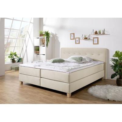 Boxspringbett HOME AFFAIRE "Fargo", beige, B:213cm L:227cm, Struktur fein (100% Polyester), Samtstoff (100% Polyester), Komplettbetten, in Überlänge 220 cm, mit Topper, 3 Ausführungen, 4, Breiten Image