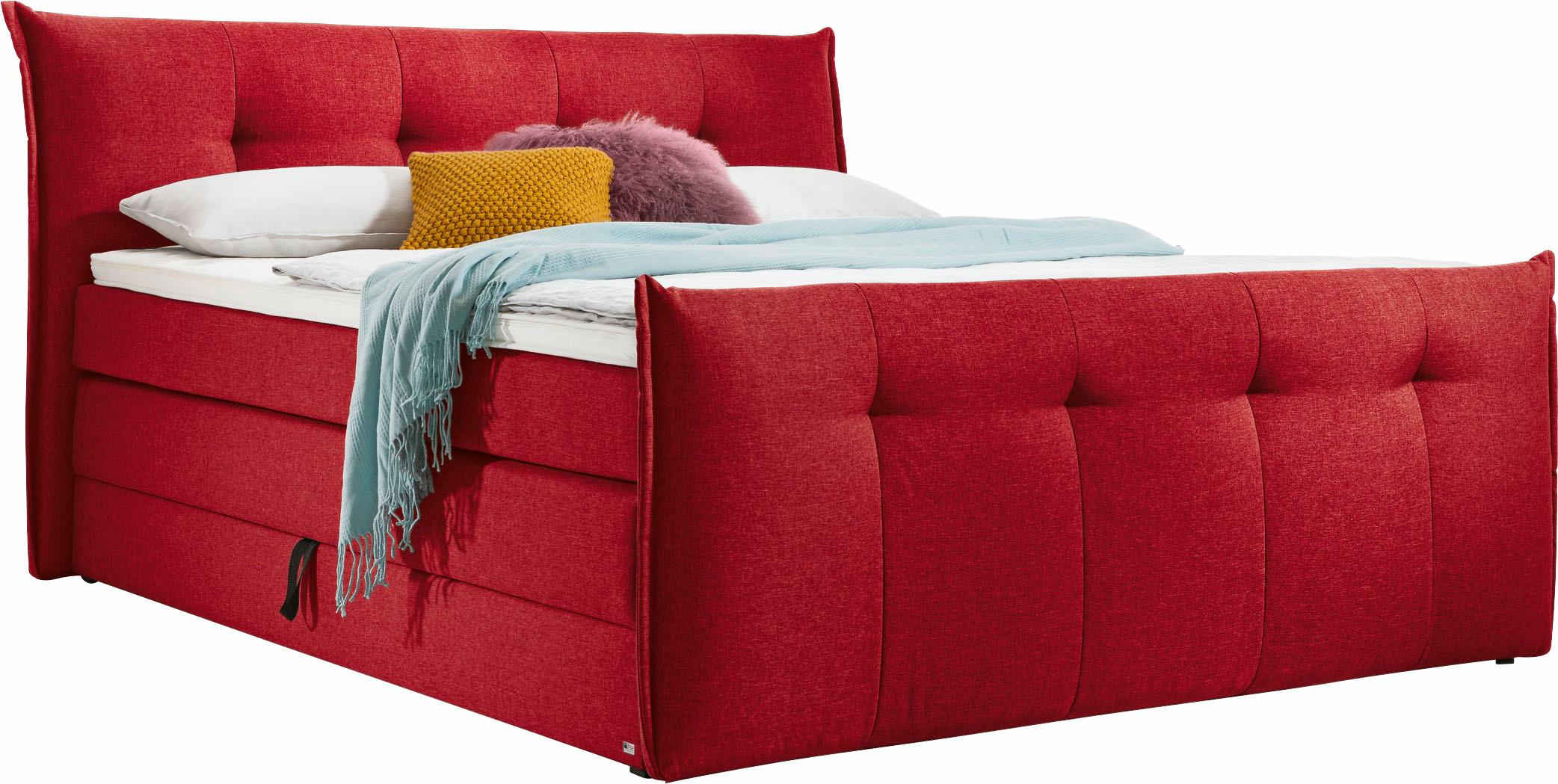 Boxspringbett "Florida", rot, B:225cm L:228cm, Feingewebe (100% Polyester), SET ONE BY MUSTERRING, Komplettbetten, Boxspringbett, mit Bettkasten, in 5 Liegekomfortvarianten Image