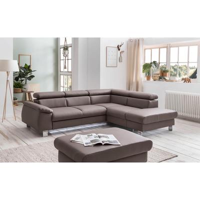 Ecksofa COTTA "Komaris L-Form mit Kopfteilverstellung", grau (elefant), B:249cm H:72cm T:100cm, Microfaser PRIMABELLE (100% Polyester), Kunstleder SOFTLUX, Feinstruktur (100% Polyester), Kunstleder SOFTLUX/Struktur (100% Polyester), NaturLEDER,... Image