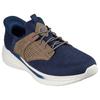 Slip-On Sneaker SKECHERS "SLADE-CASTER", Herren, Gr. 44, blau (navy, braun), Textil, Lederimitat, meliert, casual, Schuhe, Slipper, Sneaker mit Gummizug und Slip-ins