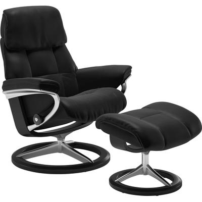 Relaxsessel STRESSLESS "Ruby", schwarz (schwarz batick), B:76cm H:100cm T:75cm, Leder PALOMA: durchgefärbtes Semianilin-Möbelleder, Leder BATICK: durchgefärbtes und genarbtes Möbelleder, Sessel, mit Signature Base, Größe S, Gestell Eiche, Wenge,... Image