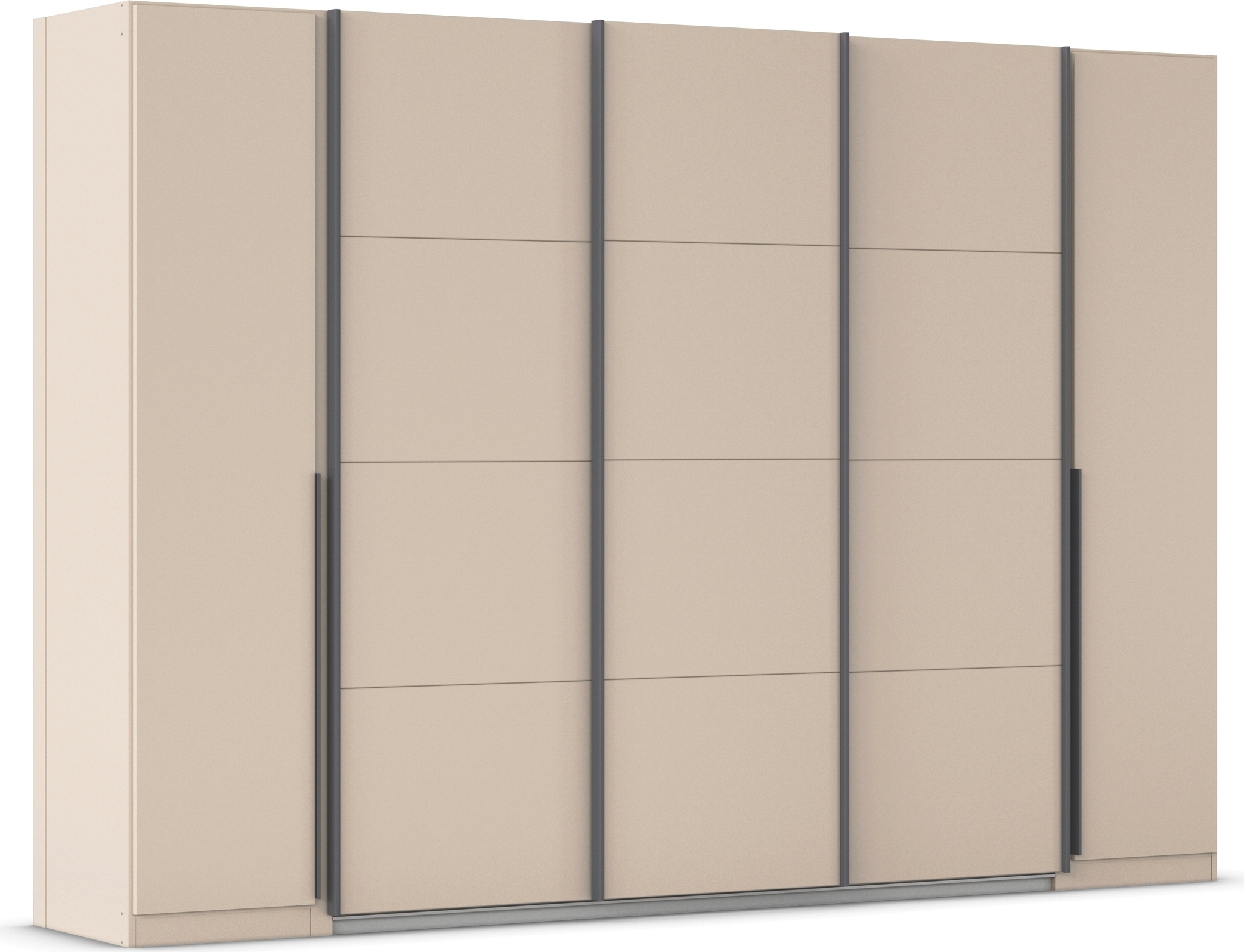 Schwebetürenschrank RAUCH "Dreh-/Schwebetürenschrank Kleiderschrank Familie, OTTOs Choice Agordo", beige (champagner), B:301cm H:210cm T:62cm, Holzwerkstoff, Schränke, Schwebetürenschrank, durchdachte Innenausstattung, in zwei Griff-Farben MADE IN...