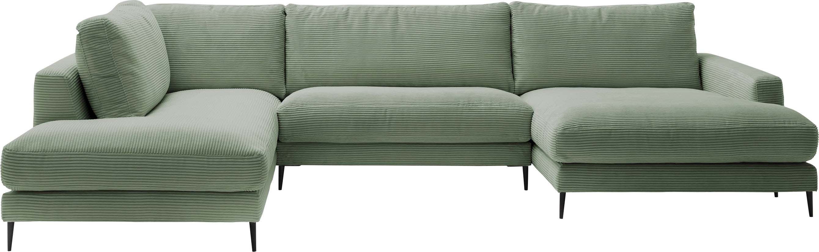 Wohnlandschaft INOSIGN "Downtown XXL B/T/H: 341/223/84 cm Loungemöbel zum Relaxen", grün (oliv), B:341cm H:84cm T:223cm, 88% Polyester, 12% Polyacryl, Sofas, weicher Sitzkomfort, Cord-Bezug, weicher Sitzkomfort U-Form