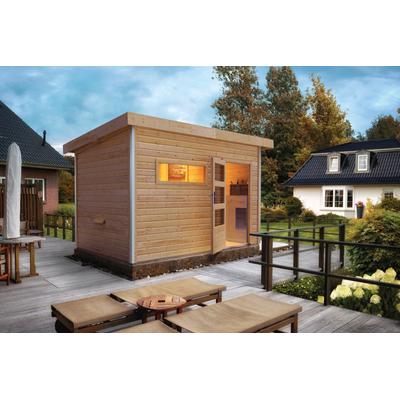 Saunahaus KARIBU "»Simon 2« mit moderner Tür, naturbelassen", beige (naturbelassen), Bio-Kombiofen, externe Steuerung, (ohne Ofen), Saunen Image