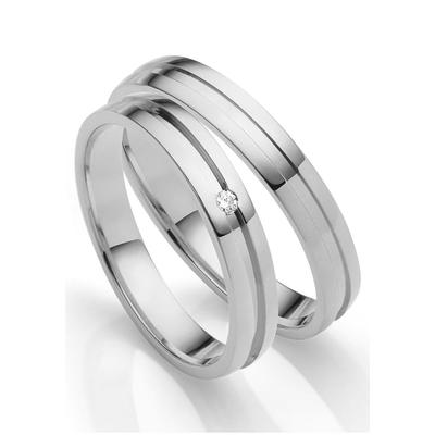 Trauring FIRETTI "Schmuck Geschenk Gold 750 Hochzeit Ehering "LIEBE" Gr. 68, weiß (weißgoldfarben), Fingerringe, 68, 0,02 ct SI = kleine Einschlüsse mit Brillant, Weißgold 375, 3,5mm, Made in Germany, wahlweise mit oder ohne Brillant Image