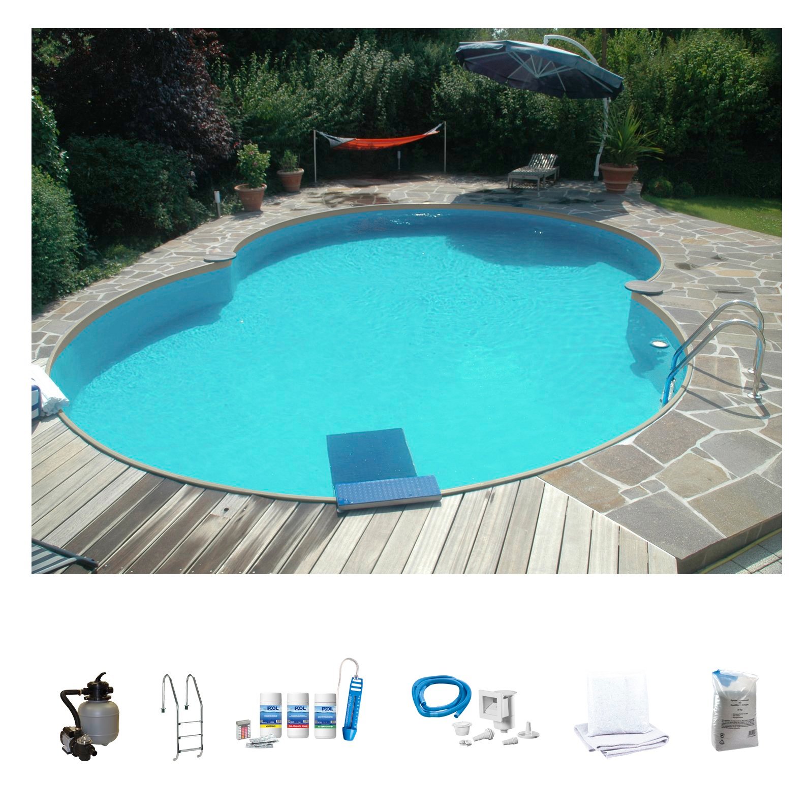 Achtformpool MY POOL BWT "LAGOON 2", beige (weiß, sand), B:320cm H:150cm L:525cm, Schwimmbecken, in verschiedenen Größen erhältlich Image