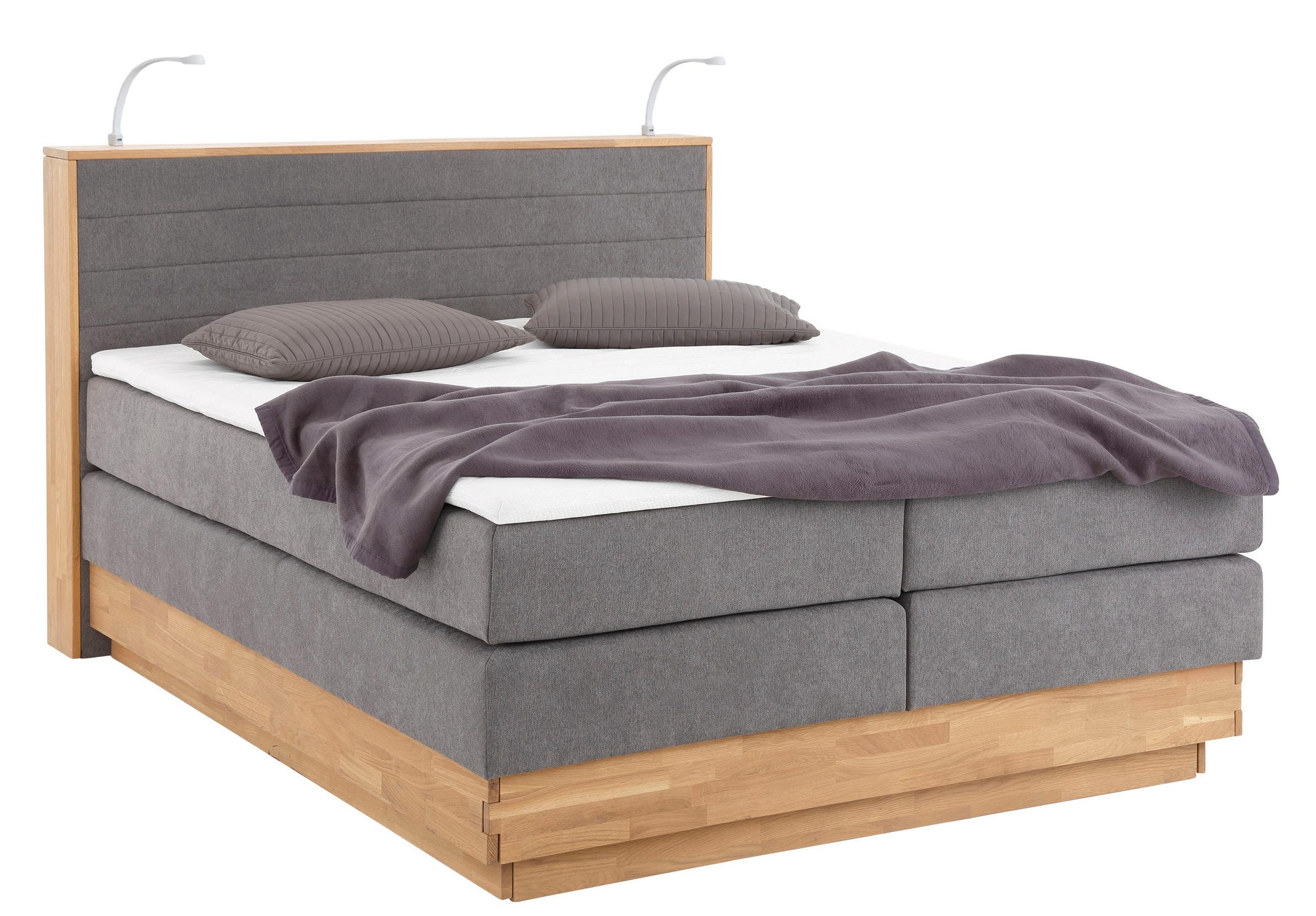 Boxspringbett HOME AFFAIRE "Cavan", grau (anthrazit), B:164cm L:222cm, Microfaser (100% Polyester), Komplettbetten, Boxspringbett, Eiche, inkl. Bettkasten & Topper, verschiedene Härtegrade (auch H4) Image