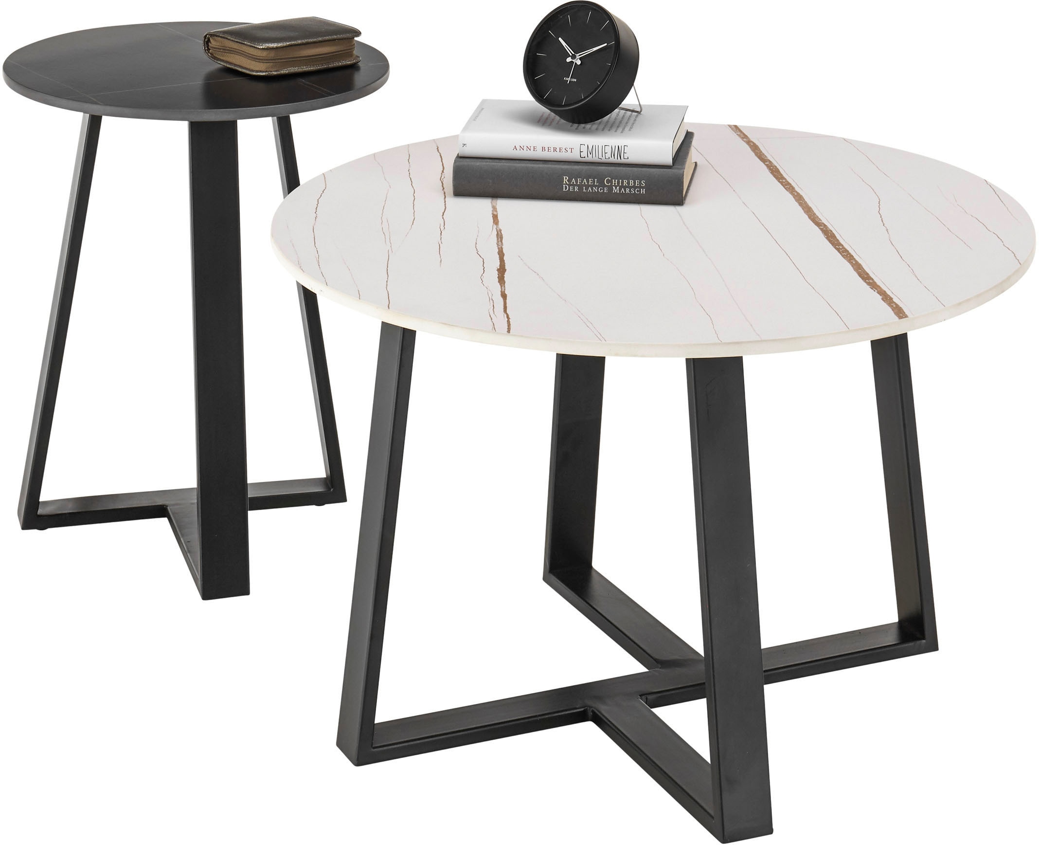 Couchtisch STOLKOM "Jason", schwarz (schwarz, weiß, schwarz, schwarz, weiß), H:50cm, Tische, 2-er Set Keramik weiß und schwarz