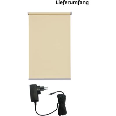 Elektrisches Rollo SUNLINES "Miami", beige (sand, silberfarben), B:200cm H:180cm, Polyester, Rollos, Verdunklungsrollo, appgesteuert via Bluetooth, mit Motor & Akku, silberfarbener Fallstab Image