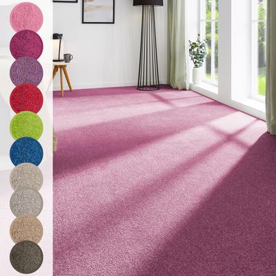 Teppichboden ANDIAMO "Ines, Kräuselvelours, Made in Netherlands", lila (flieder), B:400cm H:8,5mm L:1200cm, Kunstfaser, Teppiche, Uni Farben, Breite 400 cm, strapazierfähig & pflegeleicht Image