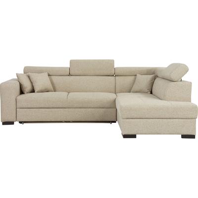 Ecksofa HOME AFFAIRE "Tulio L-Form", beige, B:267cm H:95cm T:198cm, Struktur fein (100% Polyester), Struktur (100% Polyester), Samtstruktur (100% Polyester), Sofas, wahlweise mit Bettfunktion und Bettkasten, incl. 3 Zierkissen Image