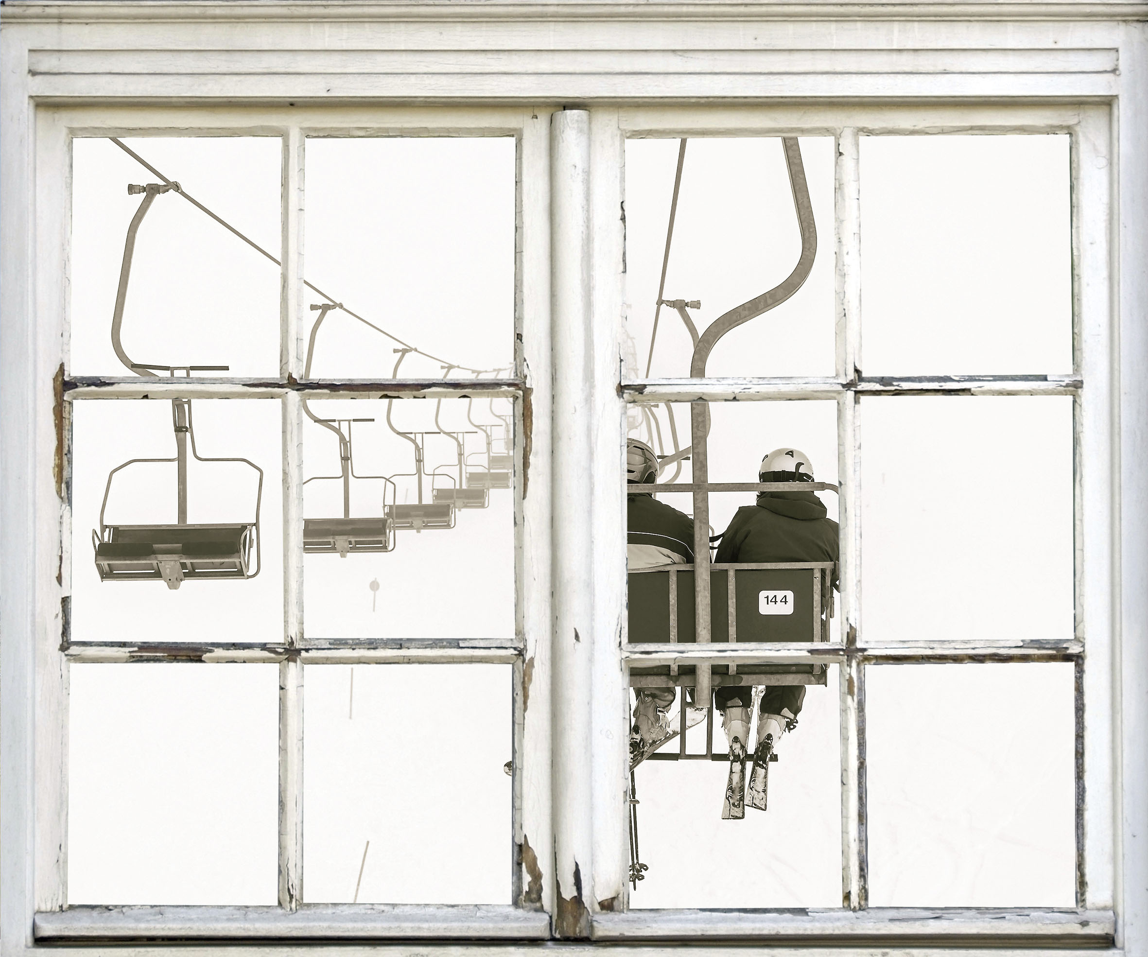 Wandsticker QUEENCE "Seilbahn", weiß, B:40cm H:60cm T:0,1cm, Wandtattoos, Wandsticker, Wandbild, selbstklebend, 3D, Fenster, Seilbahn