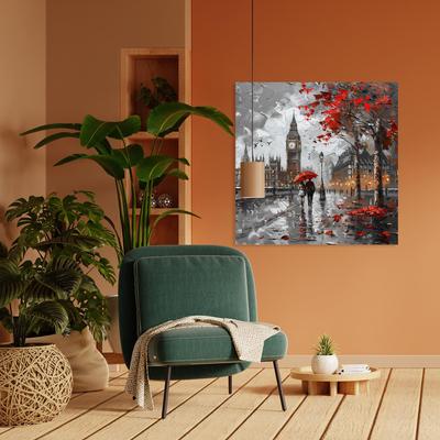 Leinwandbild QUEENCE "Big Ben im Herbst", rot (farbe bild(er): rot), B:60cm H:60cm T:1,5cm, Canvas, Holz, Bilder, Premium-Leinwandstoff, Handarbeit aus Deutschland Image