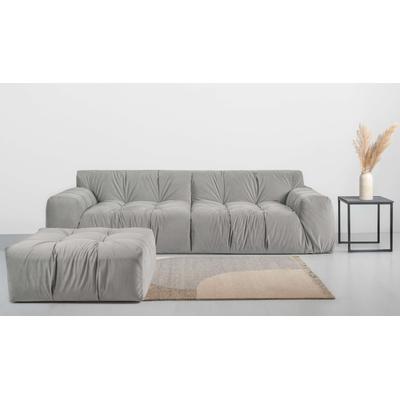 Polsterhocker INOSIGN "Calmara, weicher Lounge-Sitzkomfort", grau (light gray), B:105cm H:42cm T:105cm, 100% PES, Hocker, bodentief, Samt oder Chenille, mit Knopfsteppung Image
