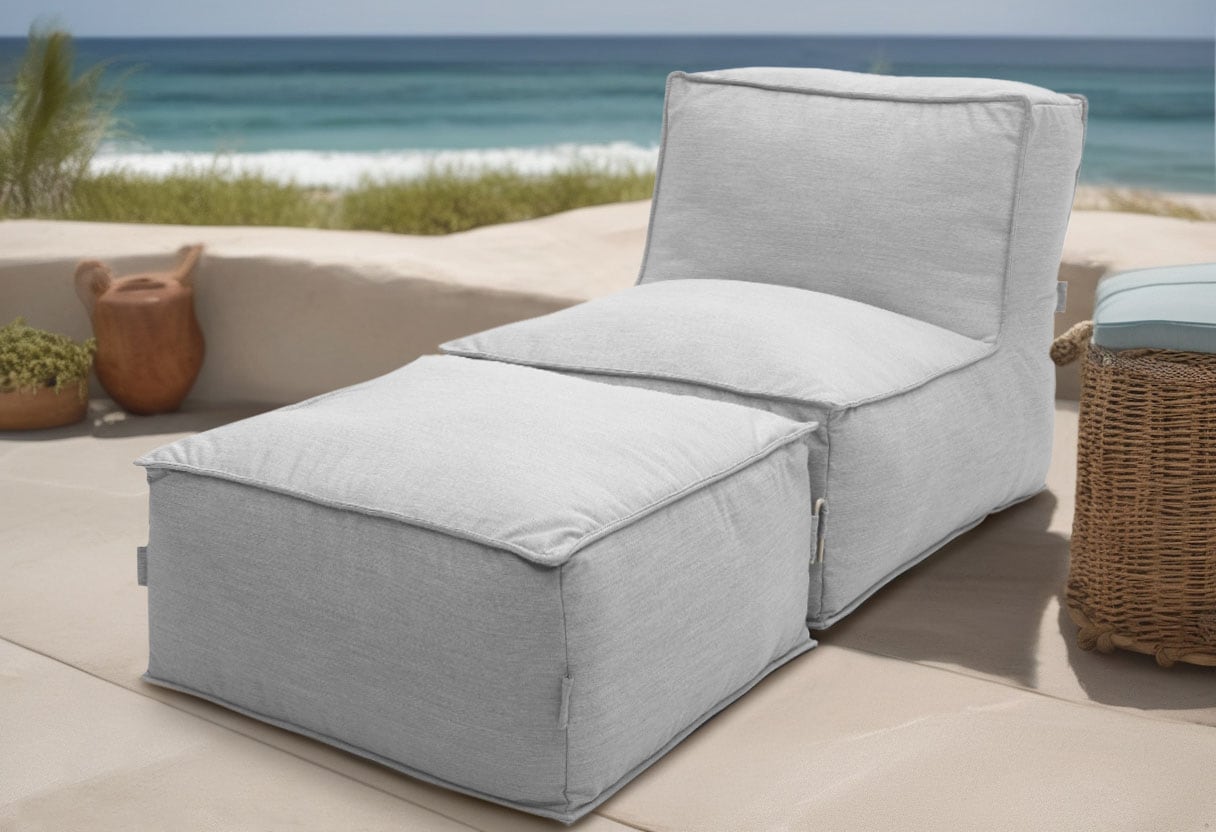 Hocker DOMO COLLECTION "Fiu für Terrasse, Balkon, Garten, Camping - wetterfest", silber, B:75cm H:45cm T:70cm, 100% Olefin, Hocker, Aufblasbarer Outdoor Sitzhocker 75 x 70 cm, klein verstaubar