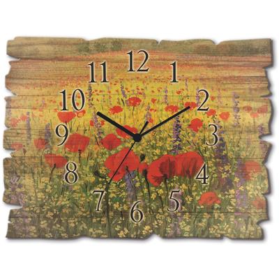 Wanduhr ARTLAND "Holzuhr Mohnblumenfeld", bunt, B:40cm H:30cm T:0,6cm, Wanduhren, wahlweise mit Quarz- oder Funkuhrwerk, lautlos ohne Tickgeräusche Image