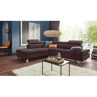 Ecksofa EXXPO - SOFA FASHION "Fiji, L-Form", braun (schoko), B:272cm H:98cm T:232cm, Luxus-Kunstleder, Webstoff (100% Polyester), Webvelours (100% Polyester), Sofas, mit Kopf- bzw. Rückenverstellung, wahlweise mit Bettfunktion Image
