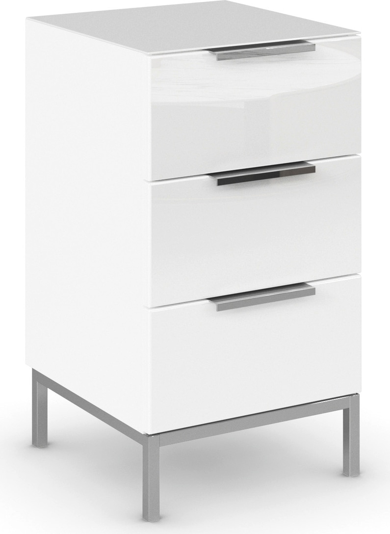 Nachtkommode RAUCH "Nachttisch Nachtschrank Nachtkonsole FLIPP mit Glasfront", weiß (alpinweiß, glas kristallweiß), B:40cm H:71cm T:42cm, Holzwerkstoff, Sideboards, mit 3 Schubladen und Soft-Close-Funktion, Oberboden und Front Glas