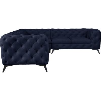 Chesterfield-Sofa LEONIQUE "Ecksofa GLYNIS L-Form mit Wellenunterfederung, Maße B/T/H 323/264/75cm", blau (deep ocean), B:323cm H:75cm T:264cm, Struktur (100% Polyester), Samtoptik (100% Polyester), Sofas, aufwändige Knopfheftung, moderne... Image