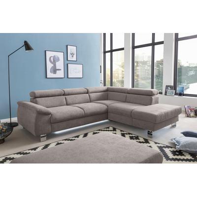 Polstergarnitur COTTA "Komaris L-Form", grau, B:249cm, Sitzmöbel-Sets, Set bestehend aus: Ecksofa mit Kopfteilverstellung & Hocker Image