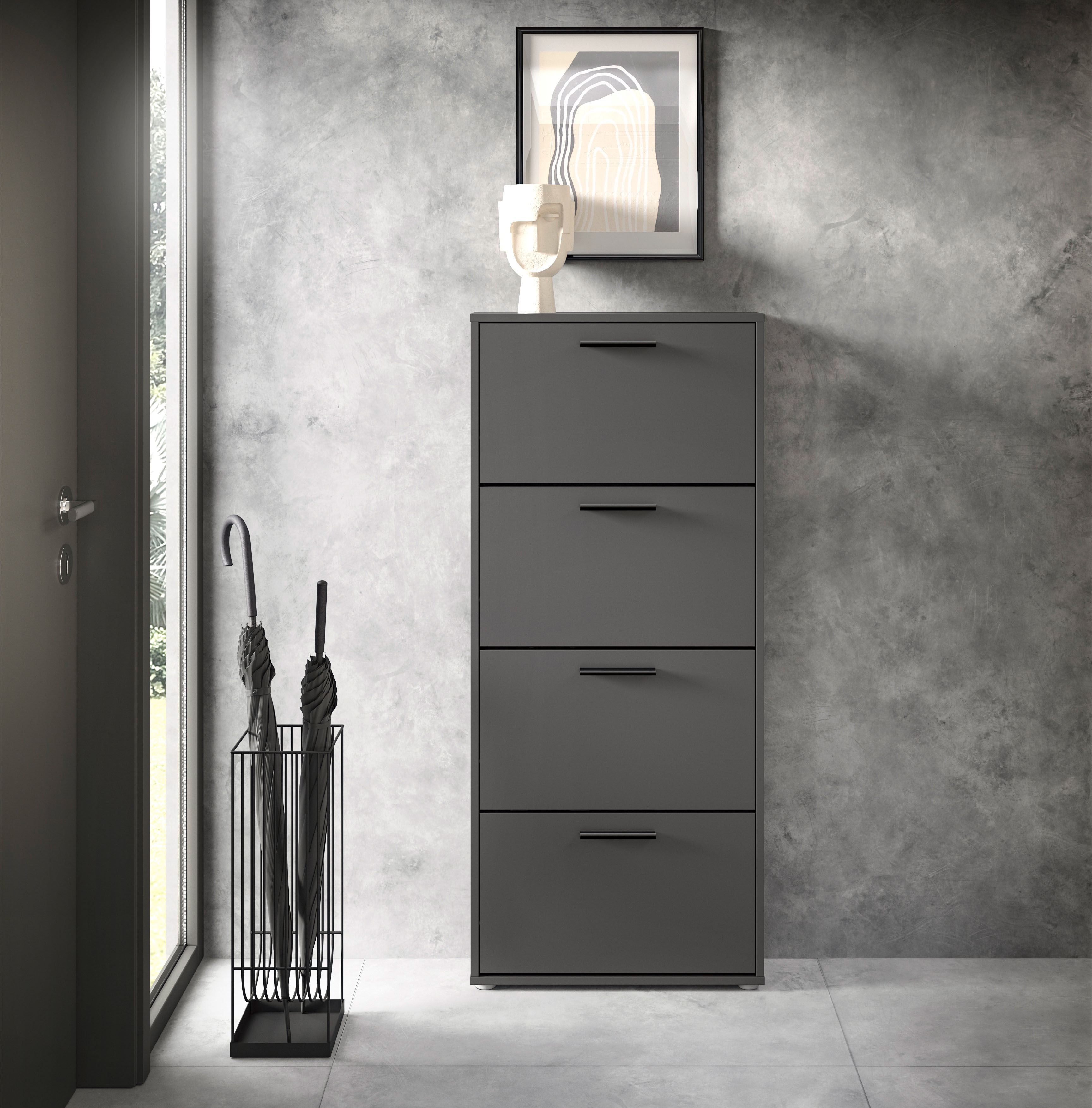 Schuhkipper HBZ "Sam Schuhkipper, Schuhschrank BxHxT 59x136x17 cm", grau (anthrazit, anthrazit), B:59cm H:136cm T:17cm, Holzwerkstoff, Sideboards, mit 4 Klappen