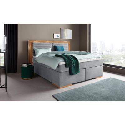 Boxspringbett PLACES OF STYLE "Cup", grau (light grau), B:190cm L:206cm, Bezug: Luxus-Microfaser (100% Polyester), Bezug: Microfaser (100% Polyester), Komplettbetten, Boxspringbett, mit Massivholzrahmen, mit Topper, in 2 Härtegraden, in 3 Breiten Image