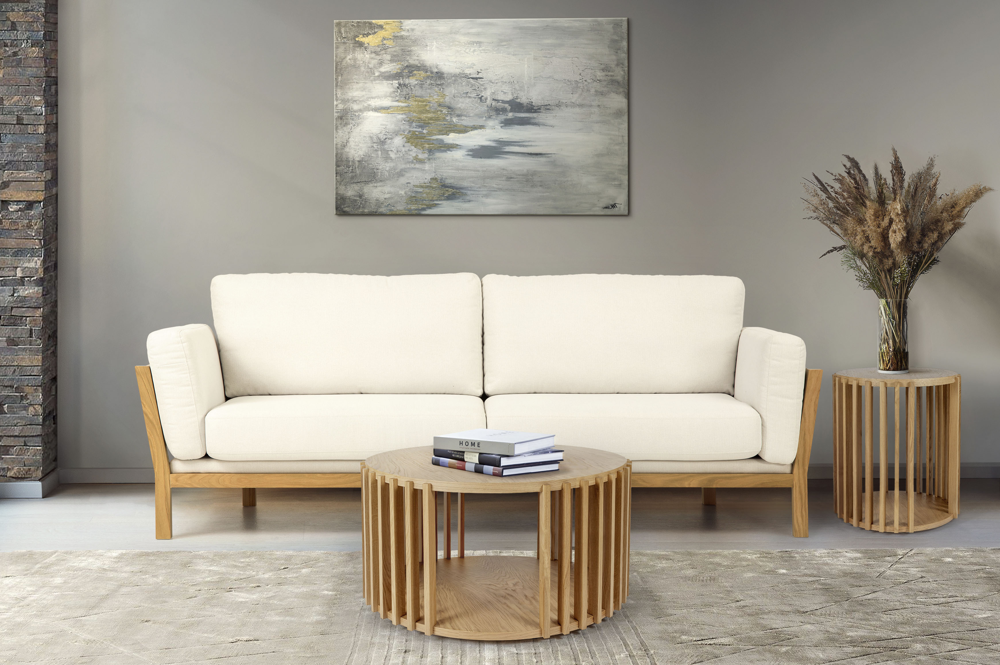 Couchtisch WOODMAN "Drum, Breite/Tiefe/Höhe: 83/83/42 cm", braun (eichefarben), B:83cm H:42cm T:83cm, Tische, Couchtisch, Holzfurnier aus Eiche, Sproßen aus massiver Eiche, FSC