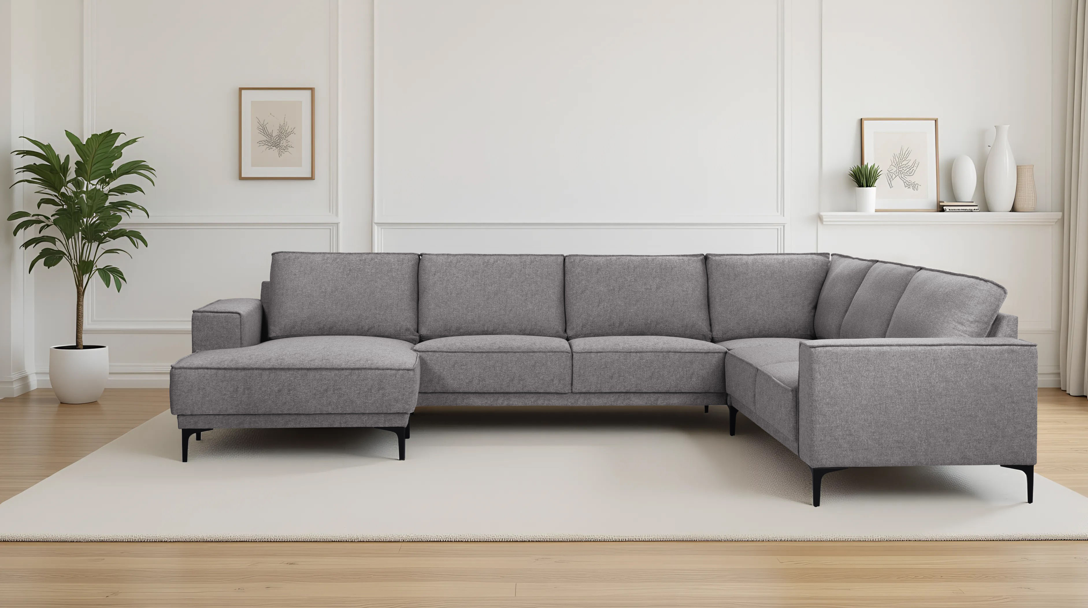 Wohnlandschaft OTTO HOME "XXL Sofa Oland, Struktur, Flachgewebe, Luxus-Microfaser, Boucle", braun (hellbraun), B:342cm H:85cm T:260cm, 100% Polyester, Sofas, Wohnlandschaft, U-Form, 342 cm, Wellenunterfederung, Skandi-Design, Metallfüße