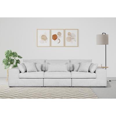 3-Sitzer RAUM.ID "Florid", beige (creme), B:280cm H:75cm T:100cm, Baumwollmix (60% Baumwolle/40% Leinen), Struktur fein (100% Polyester), Samtoptik (100% Polyester), Sofas, 3 Teile, bestehend aus Modulen, viele Bezugsqualitäten, auch in Cord Image