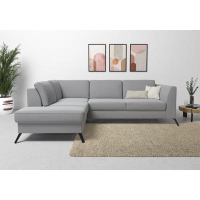 Ecksofa SIT & MORE "Olsen L-Form", grau (hellgrau), B:248cm H:88cm T:201cm, 100% Polyester, Sofas, inklusive Sitztiefenverstellung, wahlweise mit Bettfunktion, 15cm hoch Image
